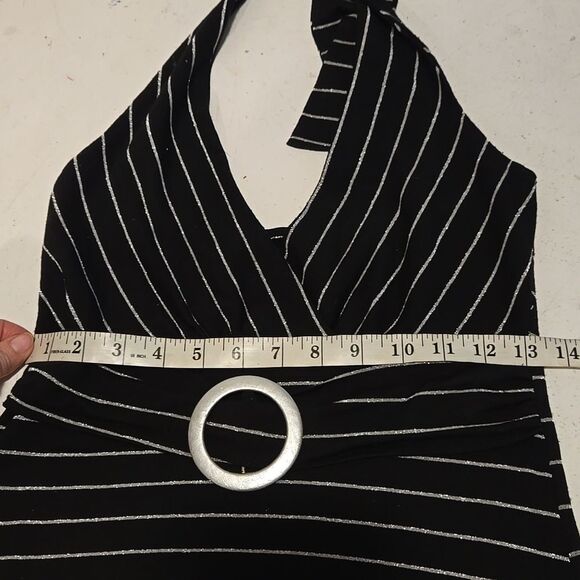 Black and White Striped Halter Top Med - Picture 6 of 7